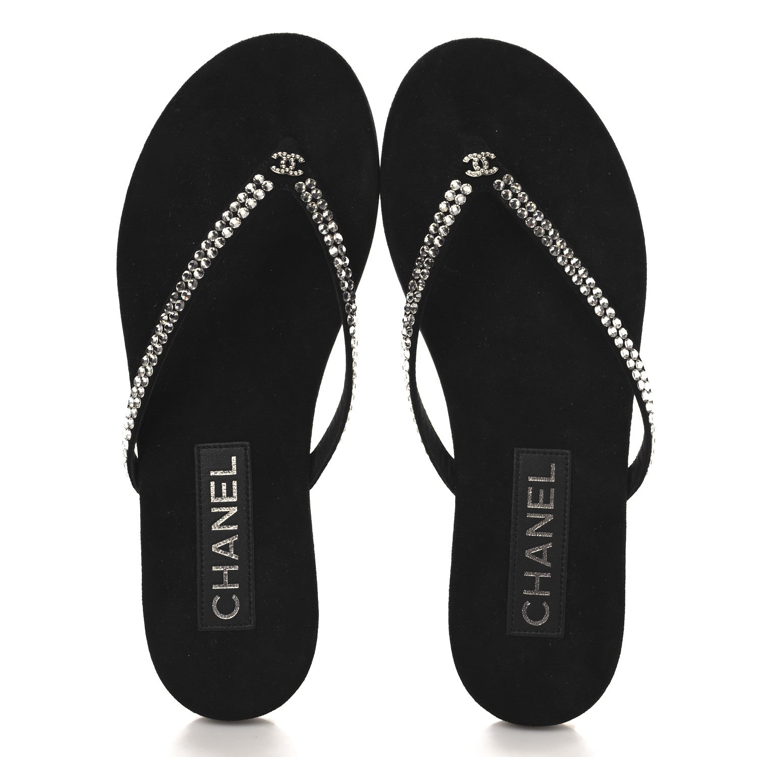 Chanel Suede Kidskin Strass CC Thong Sandals 37 Black 2 of 10