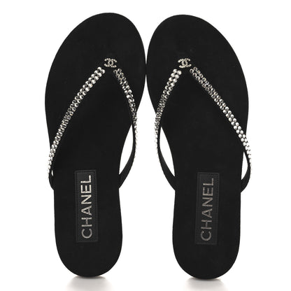 Chanel Suede Kidskin Strass CC Thong Sandals 37 Black 2 of 10