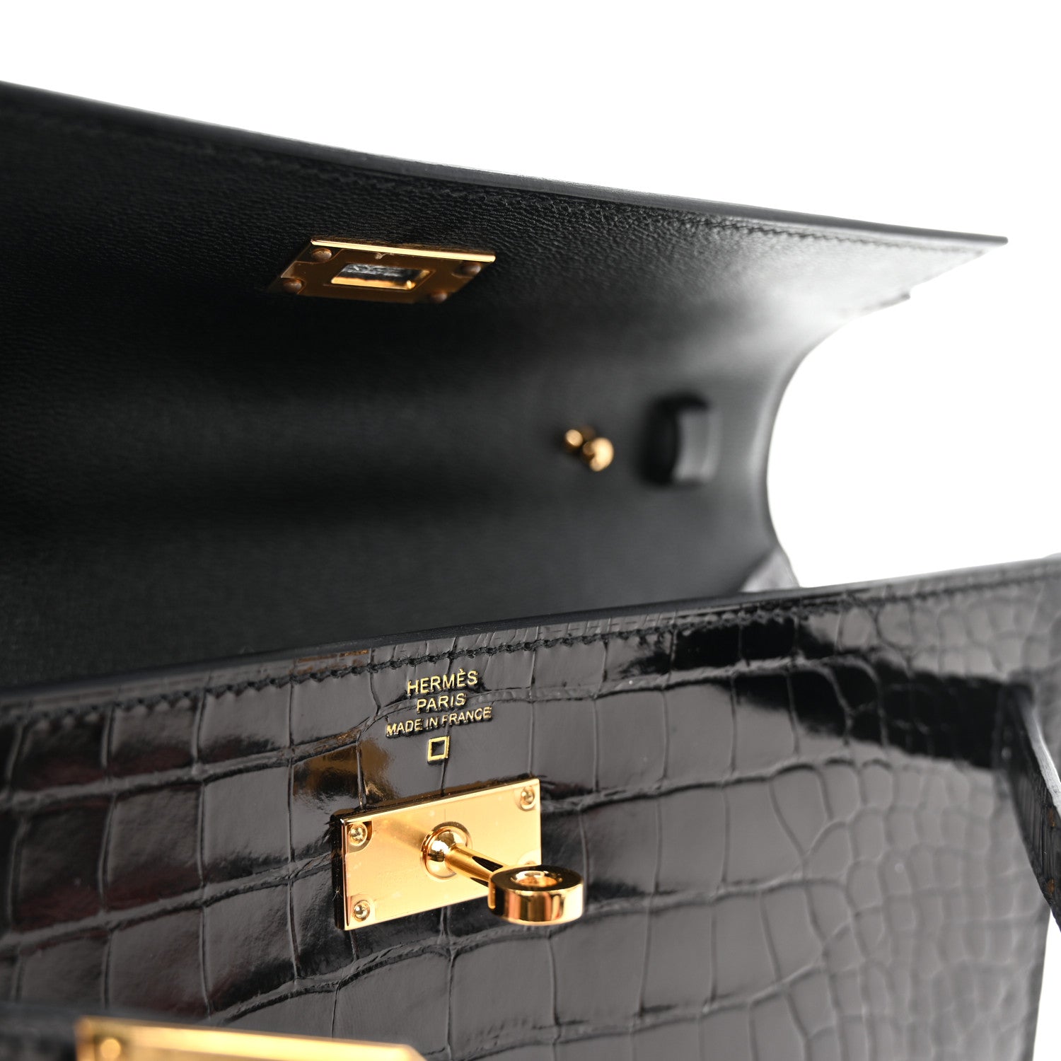 Hermes Shiny Alligator Kelly Wallet To Go Black 5 of 9