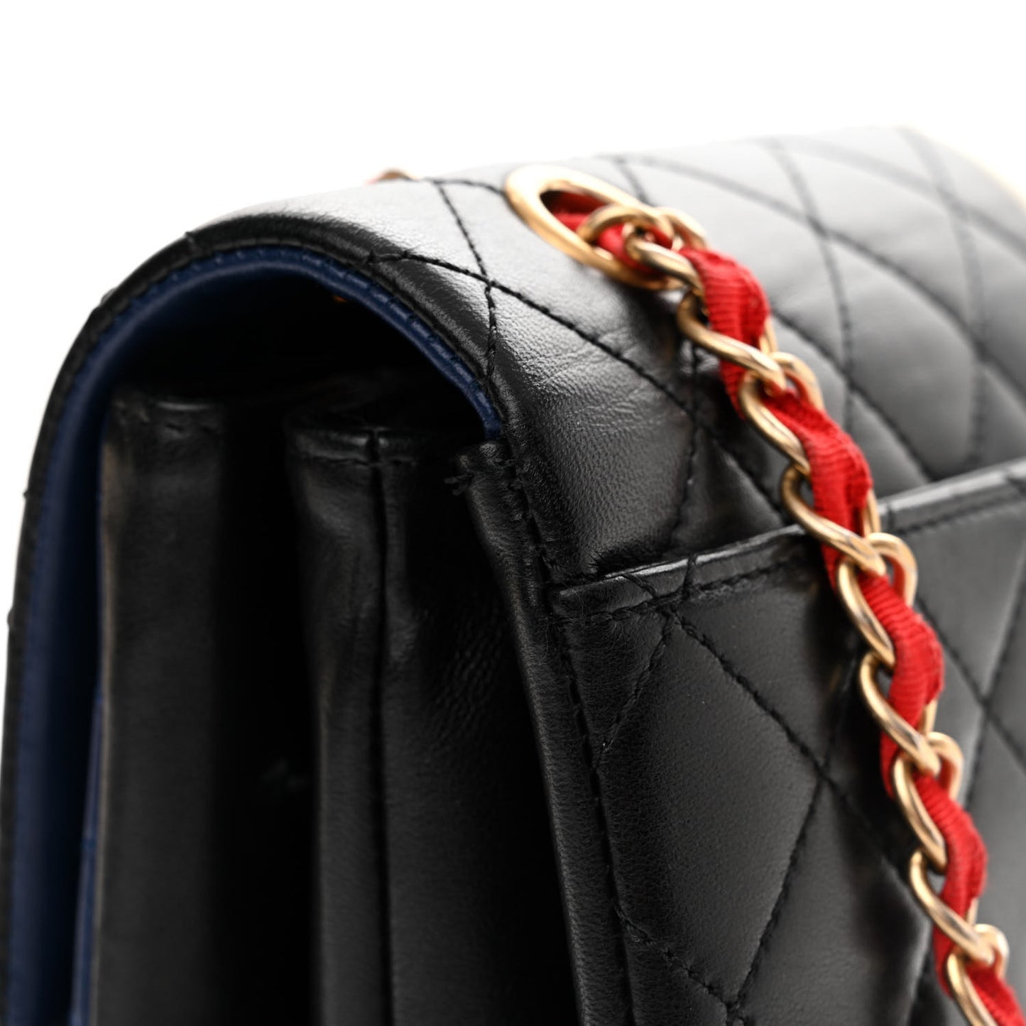 Lambskin Quilted Colorblock Pagoda Flap Black White Red Navy