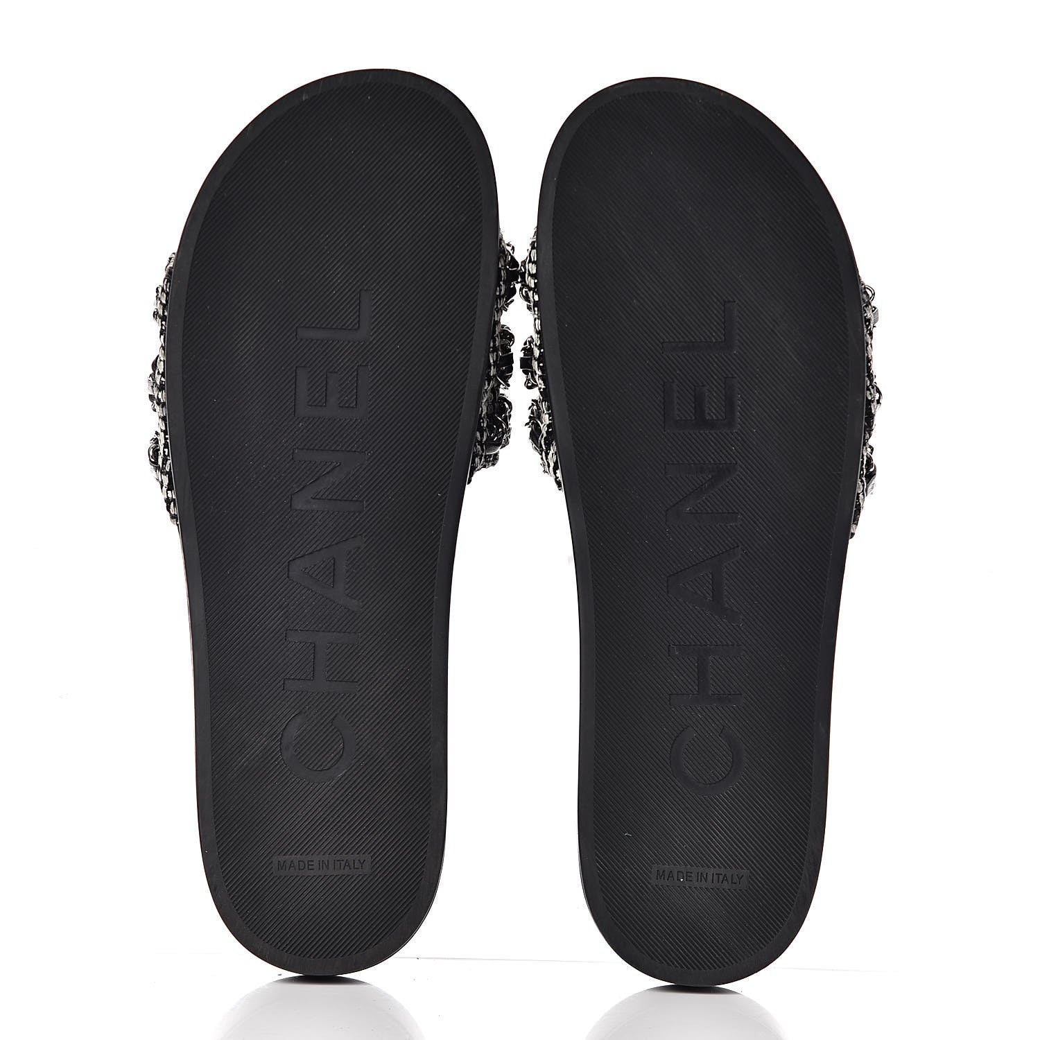 Chanel Tweed Lambskin Chain Flat Sandals 42 Black Multicolor 5 of 12