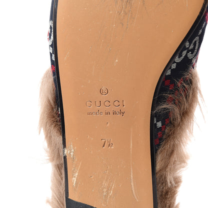 Gucci Canvas GG Monogram Diamond Fur Web GG Mens Princetown Slippers 7.5 Midnight Blue Hibiscus Red 7 of 9