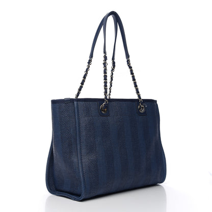 Chanel Mixed Fibers Striped Small Deauville Tote Navy Blue 2 of 9
