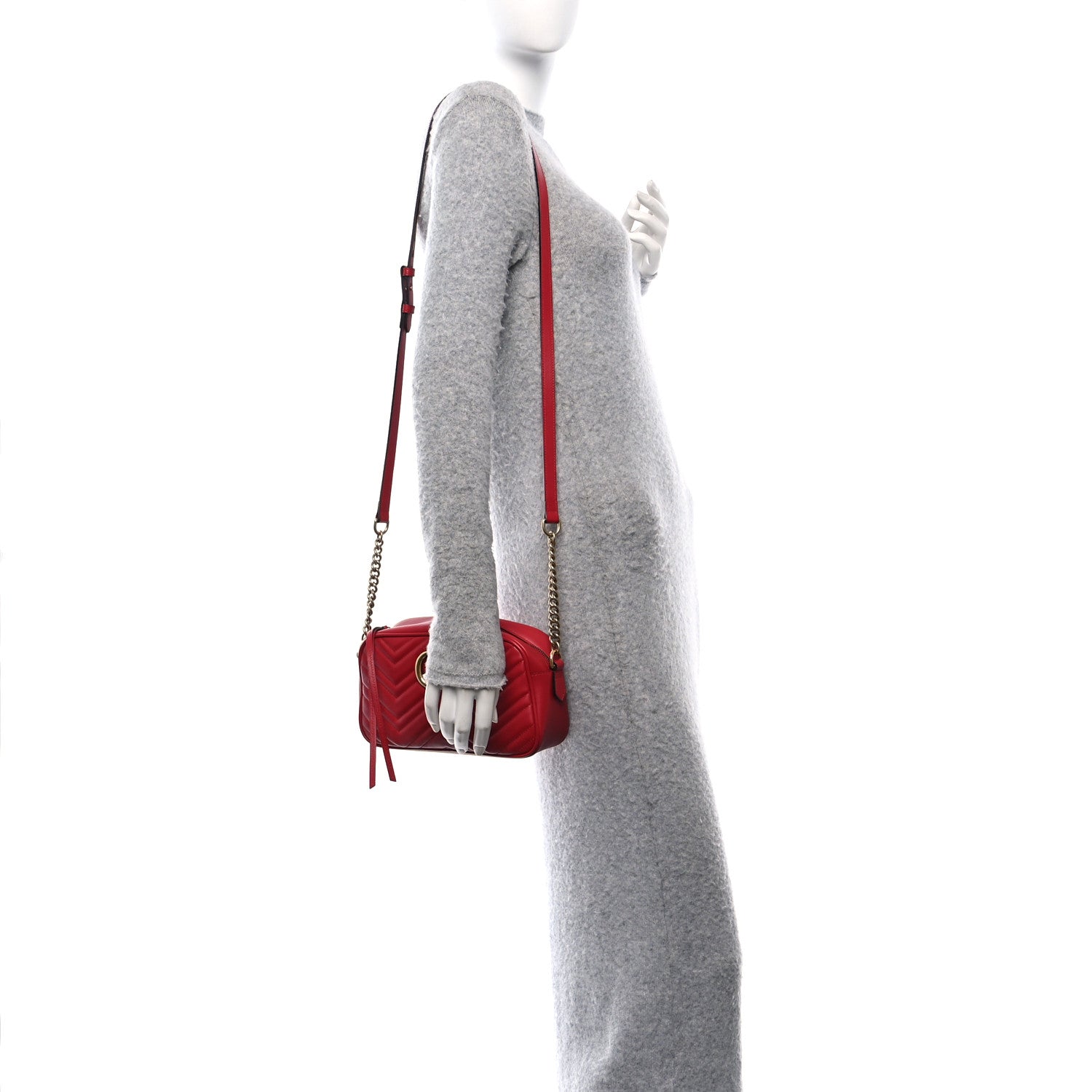 Gucci Calfskin Matelasse Small GG Marmont Chain Shoulder Bag Hibiscus Red 2 of 12