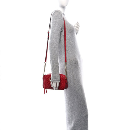 Gucci Calfskin Matelasse Small GG Marmont Chain Shoulder Bag Hibiscus Red 2 of 12