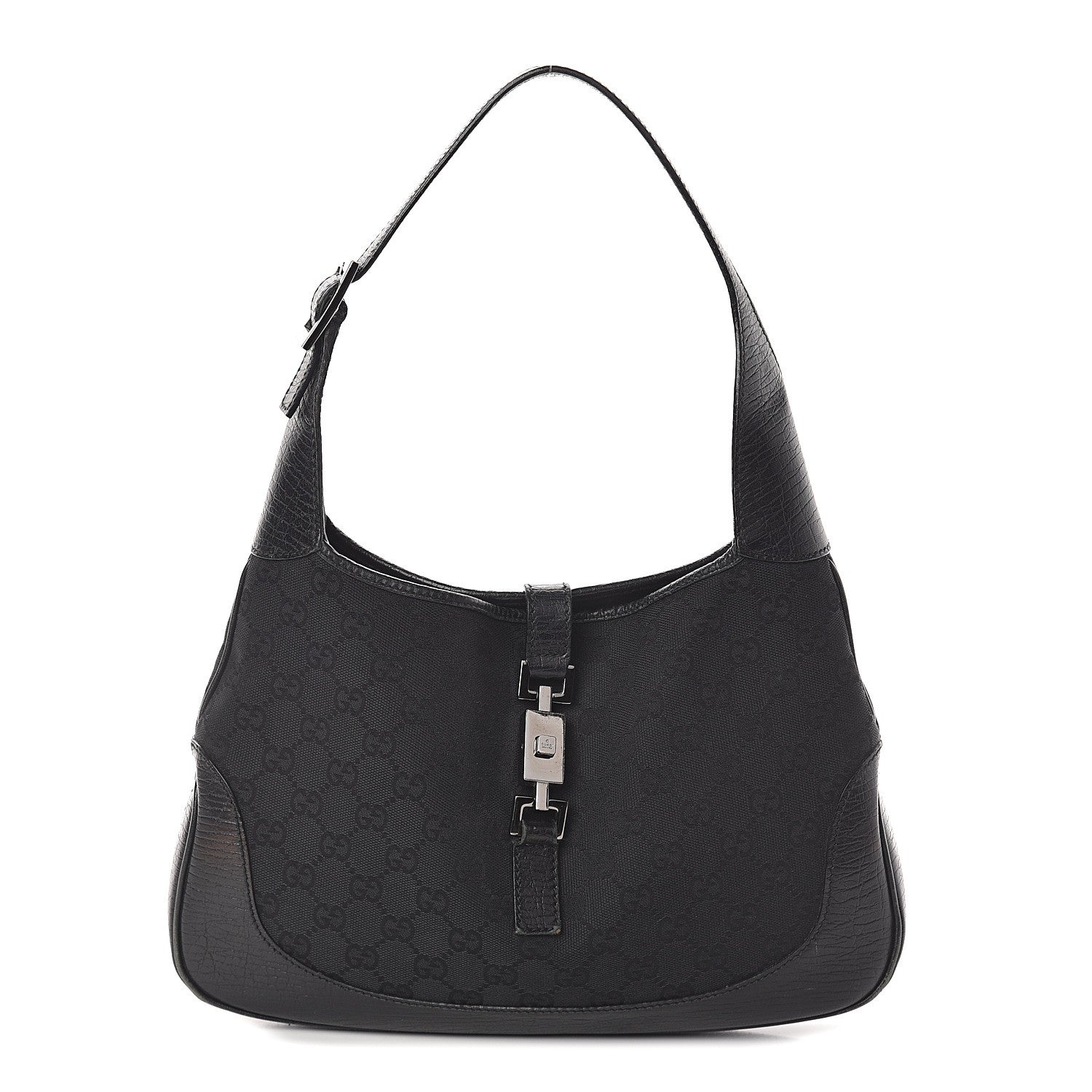 Gucci Denim Monogram Small Jackie O Hobo Black 1 of 8