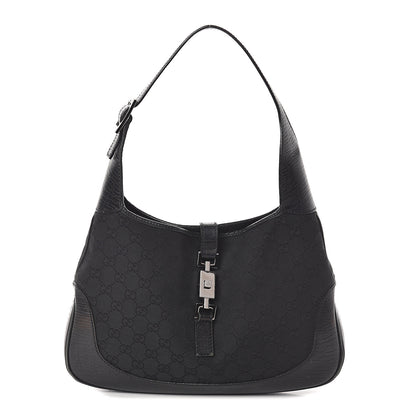 Gucci Denim Monogram Small Jackie O Hobo Black 1 of 8