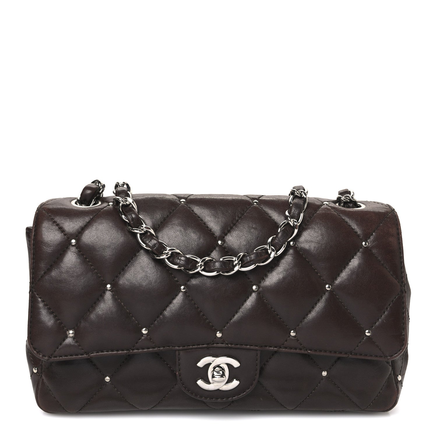 Chanel Lambskin Studded Medium Flap Brown 1 of 12