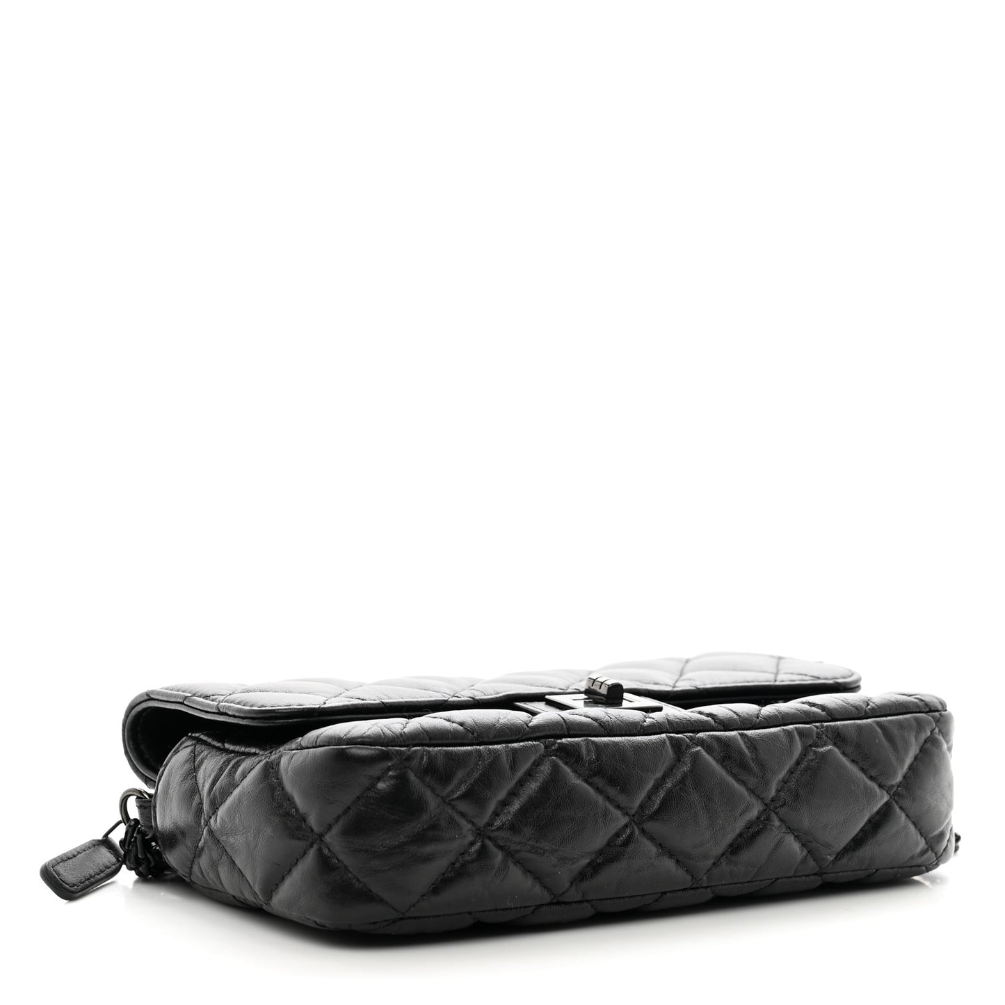 Aged Calfskin Quilted 2.55 Reissue Phone Holder With Chain So Black