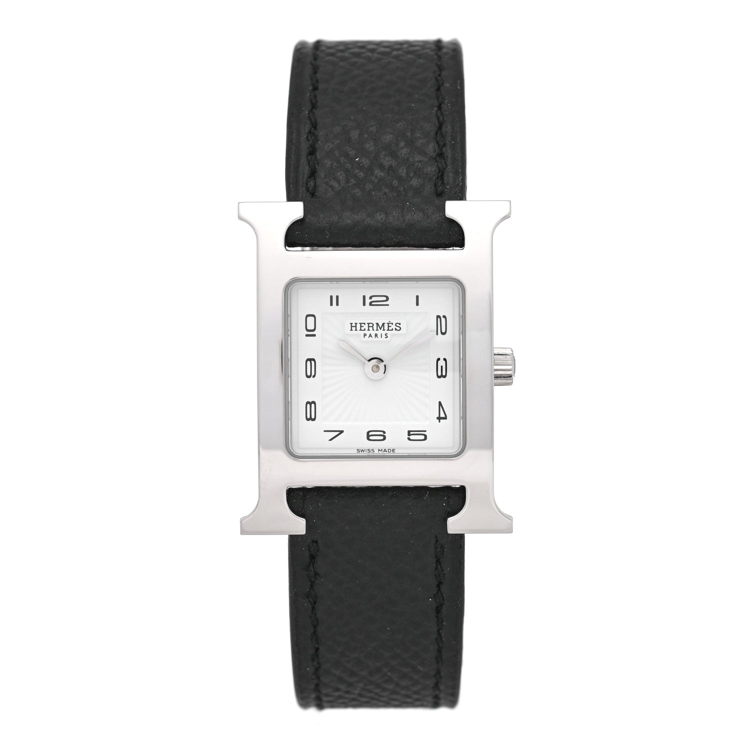 Hermes Stainless Steel Epsom 21mm Heure H Hour Quartz Watch Noir 1 of 5