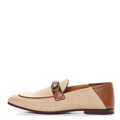 Gucci Canvas Web Mens Brixton Horsebit Loafers 9.5 Sand Light Cuir 1 of 9