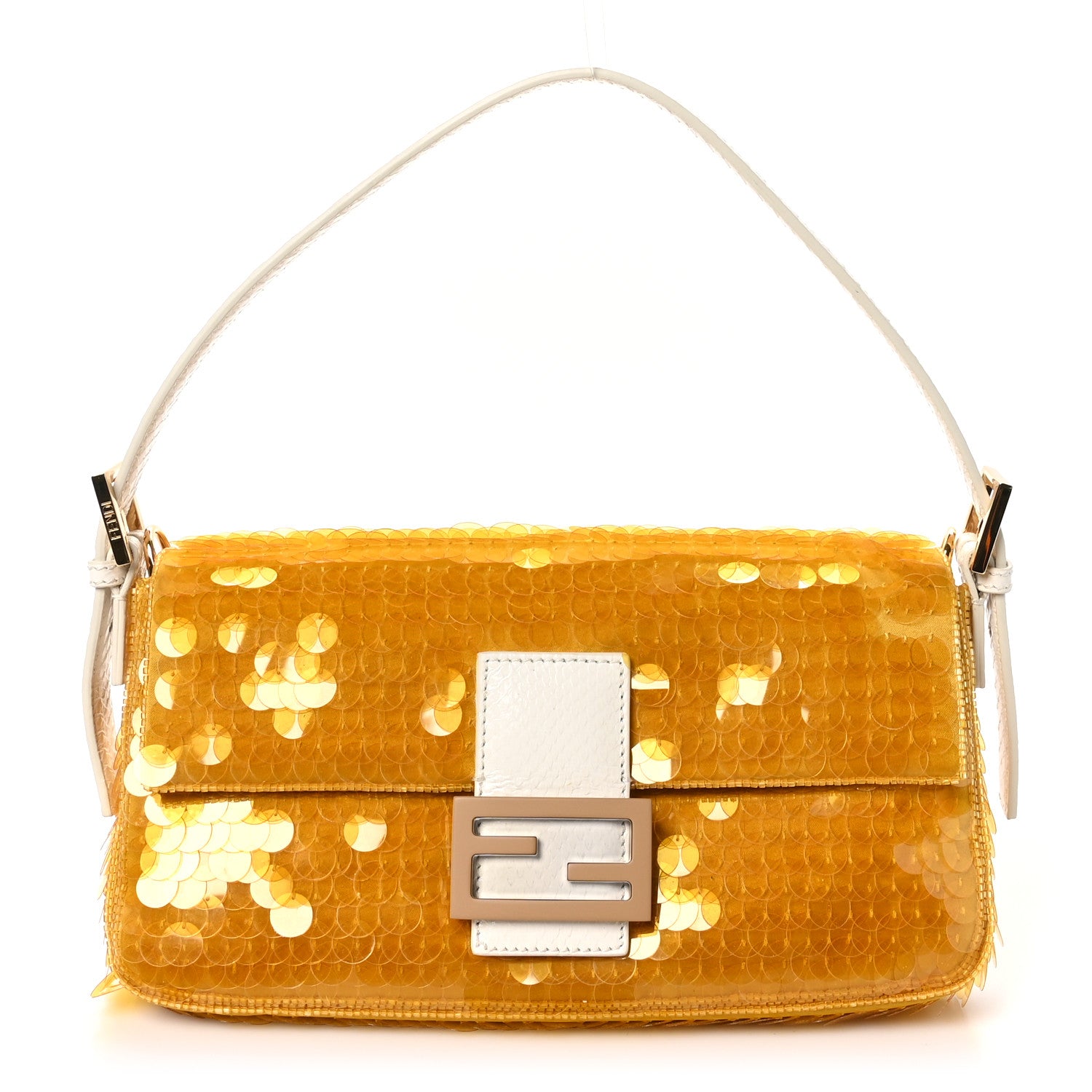 Fendi Satin Sequin Paillettes Elaphe Plexiglass Baguette 1997 Giallo Avorio 1 of 10