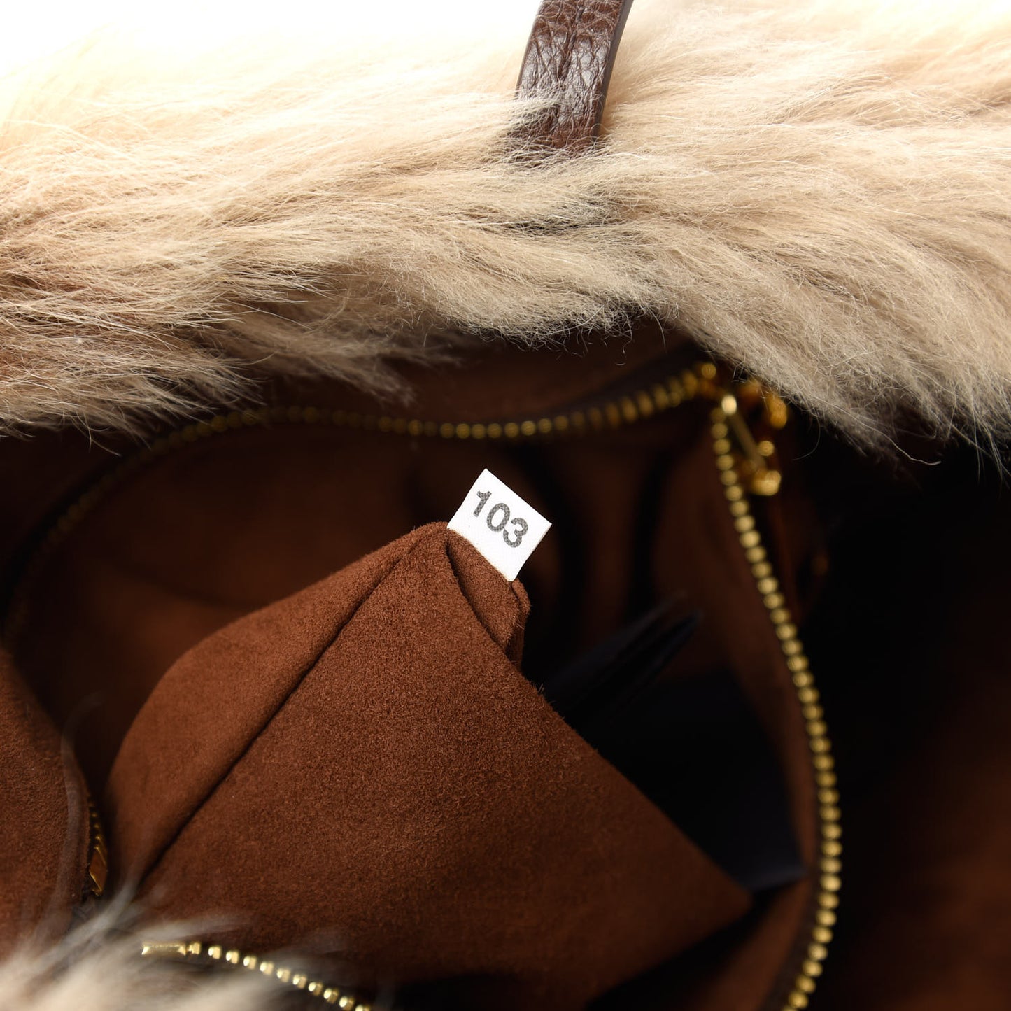 Montone Shearling Fox Fur Saffiano Shoulder Bag Brown