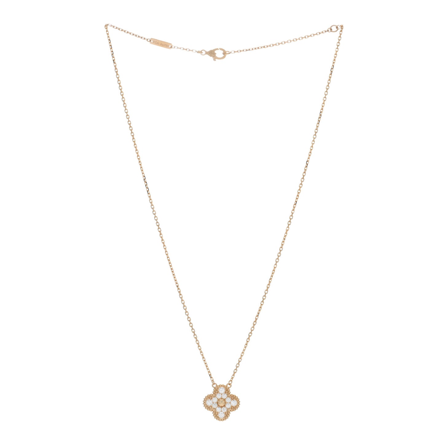 18K Yellow Gold Diamond Vintage Alhambra Pendant Necklace