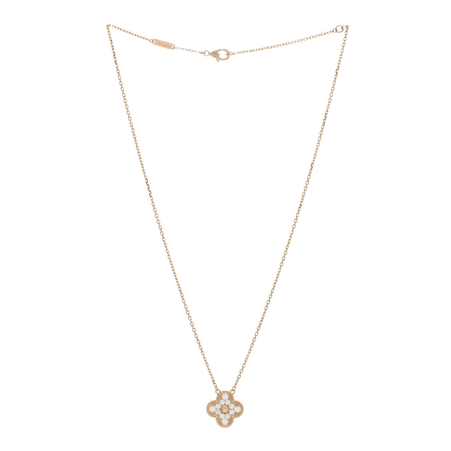 Van Cleef & Arpels 18K Yellow Gold Diamond Vintage Alhambra Pendant Necklace 3 of 5