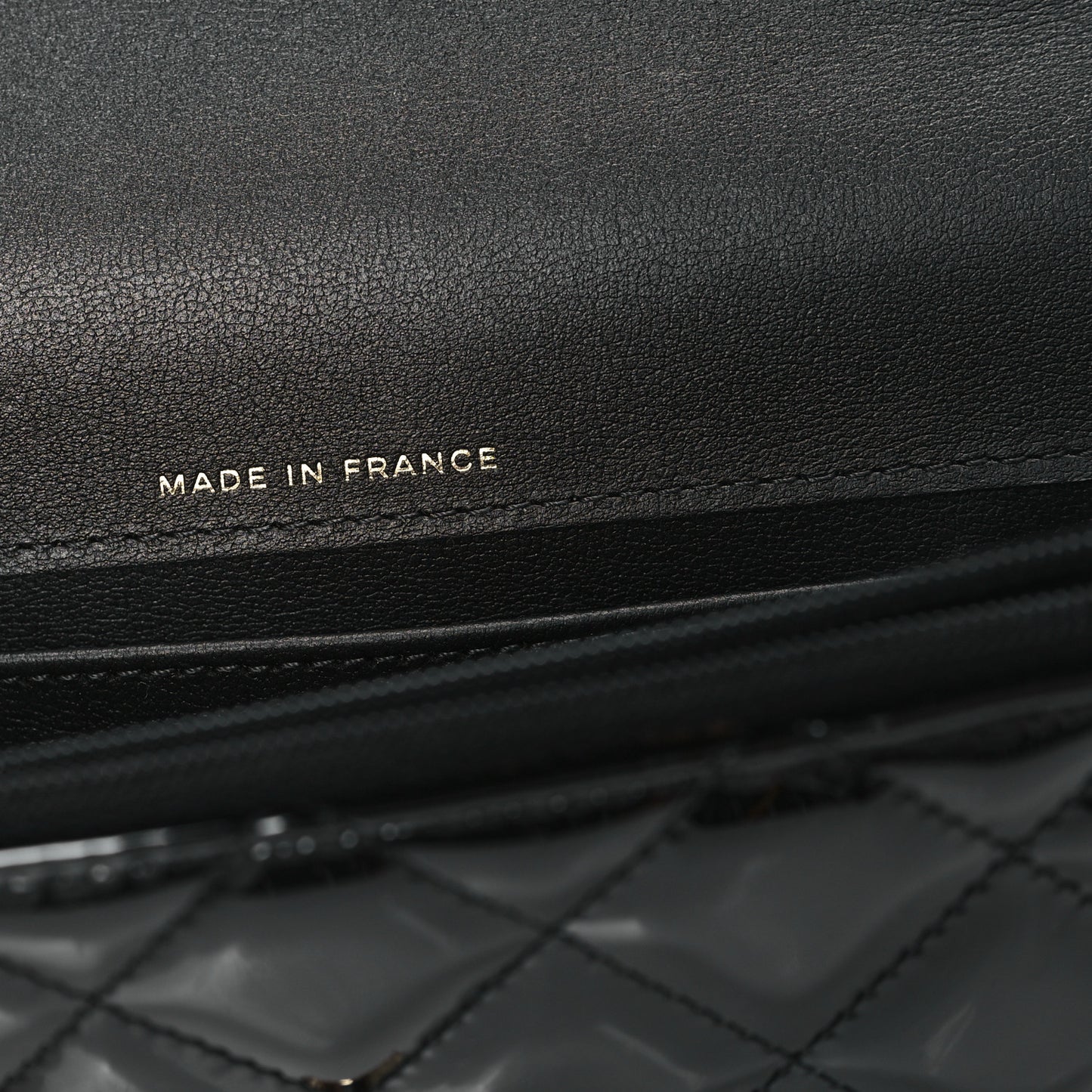 Patent Calfskin Quilted Flap Phone Holder With Chain Black