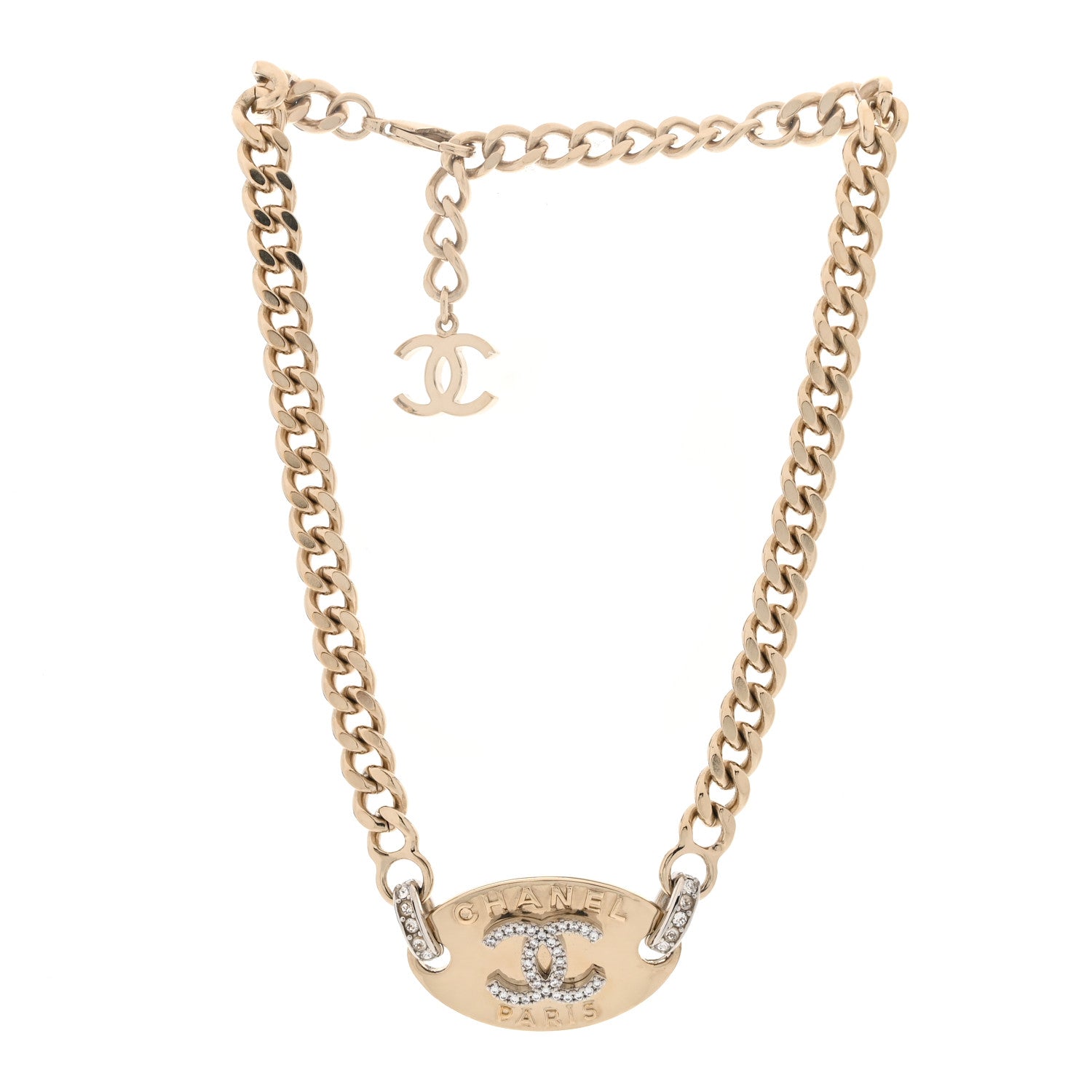 Chanel Crystal CC Oval Choker Necklace Gold 3 of 5
