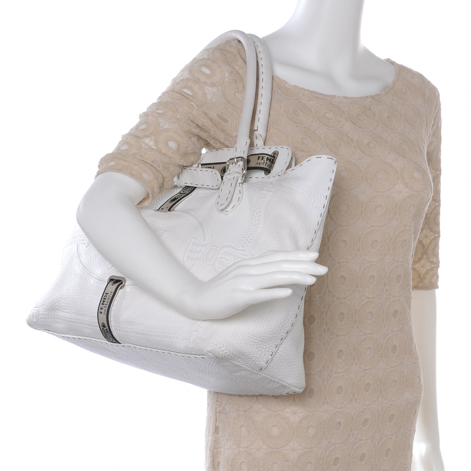 Fendi Calfskin Romano Selleria Borghese Tote White 2 of 9