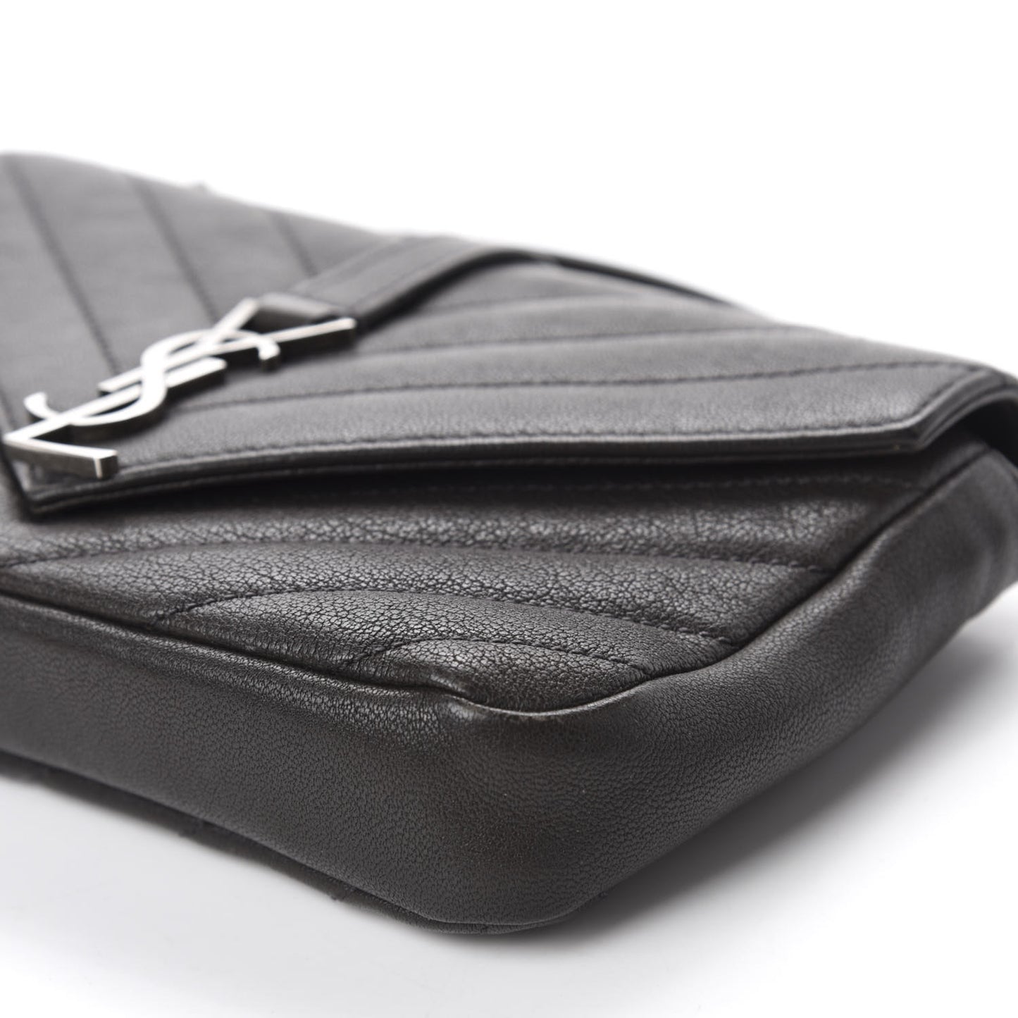 Sheepskin Matelasse Chevron Monogram College Chain Wallet Coal