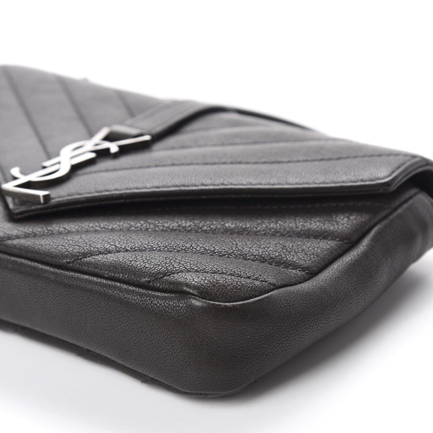 Saint Laurent Sheepskin Matelasse Chevron Monogram College Chain Wallet Coal 7 of 9