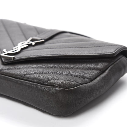 Saint Laurent Sheepskin Matelasse Chevron Monogram College Chain Wallet Coal 7 of 9