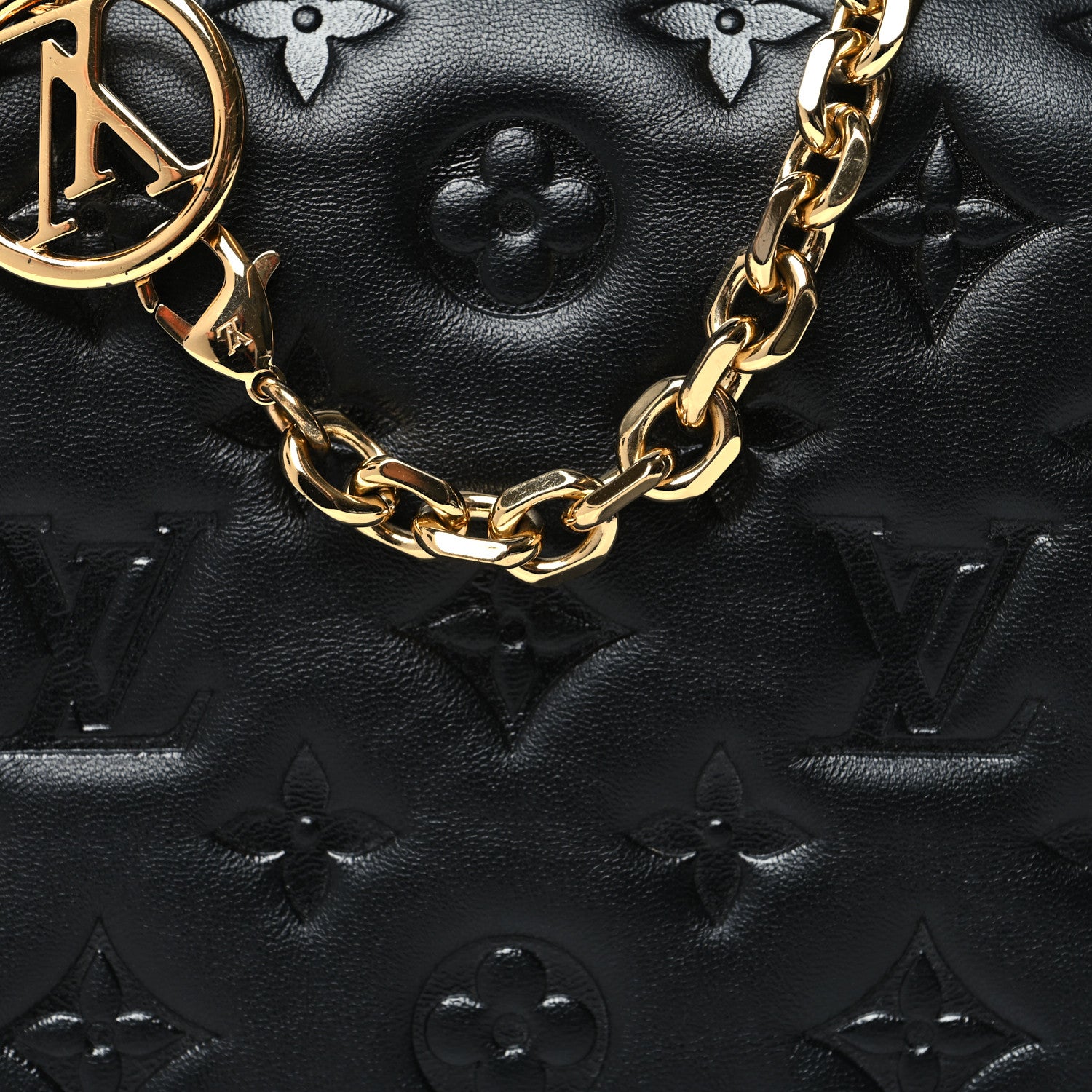 Louis Vuitton Lambskin Embossed Monogram Pochette Coussin Black 7 of 9