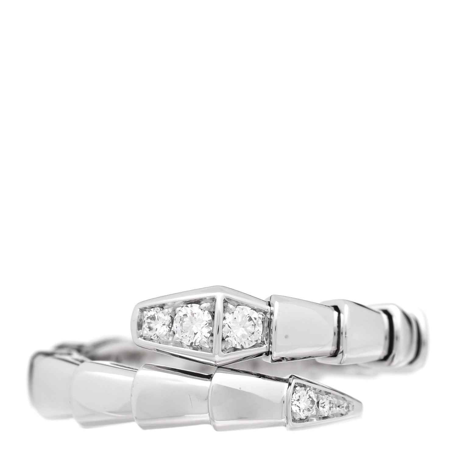 Bulgari 18K White Gold Diamond Serpenti Viper Single Spiral Ring 1 of 5