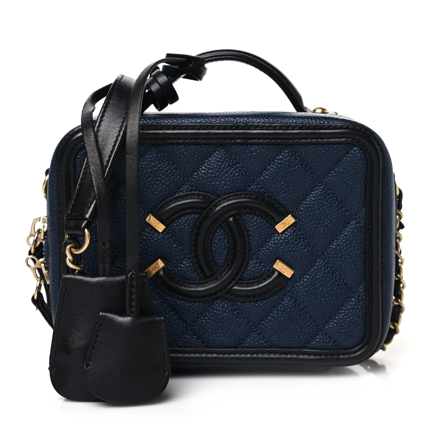 Chanel Caviar Quilted Small CC Filigree Vanity Case Navy Black 1 of 11