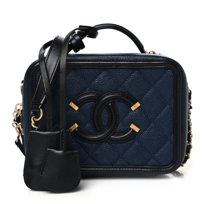 Chanel Caviar Quilted Small CC Filigree Vanity Case Navy Black 1 of 11
