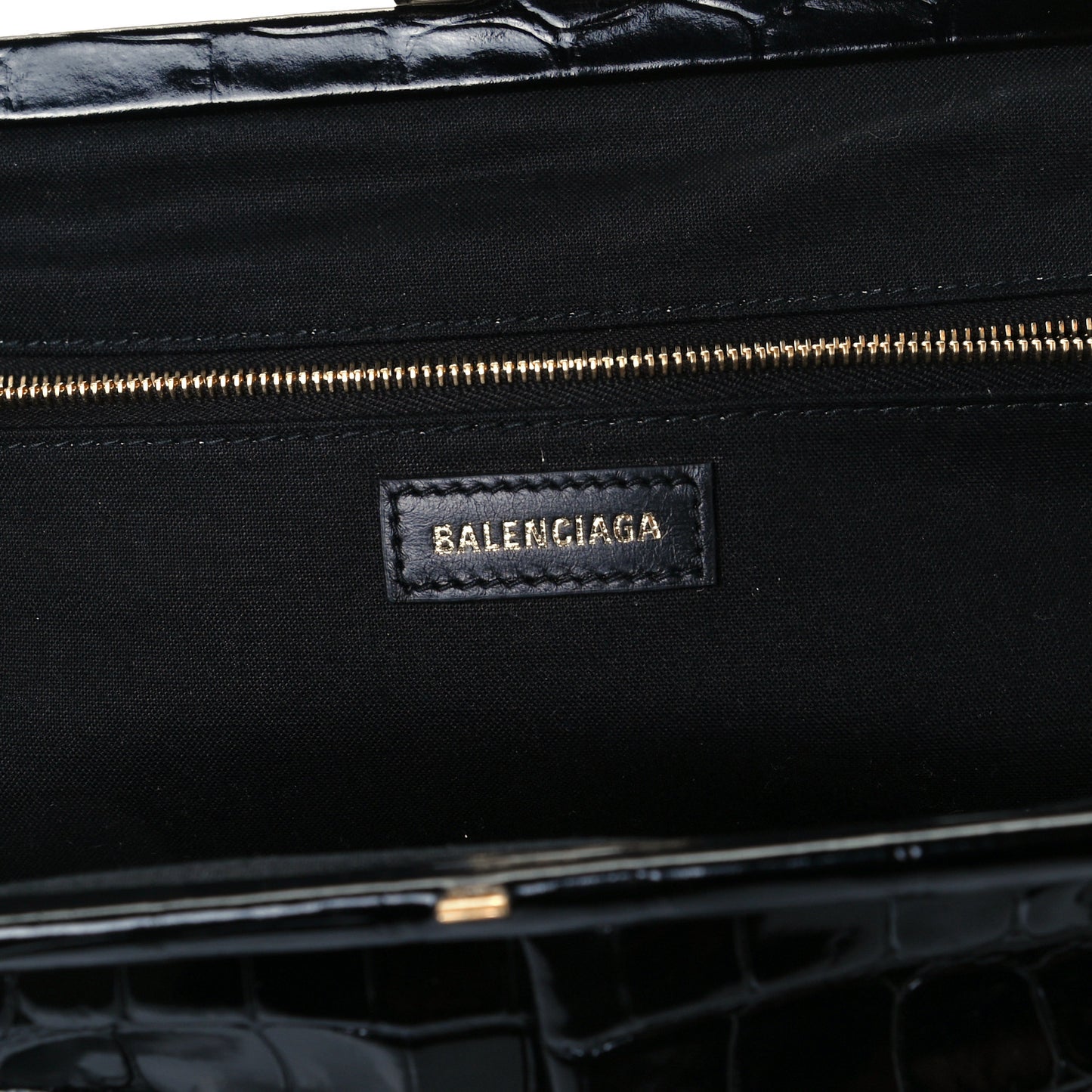 Shiny Supple Calfskin Logo Crocodile Embossed XL Cloud Clutch Black White