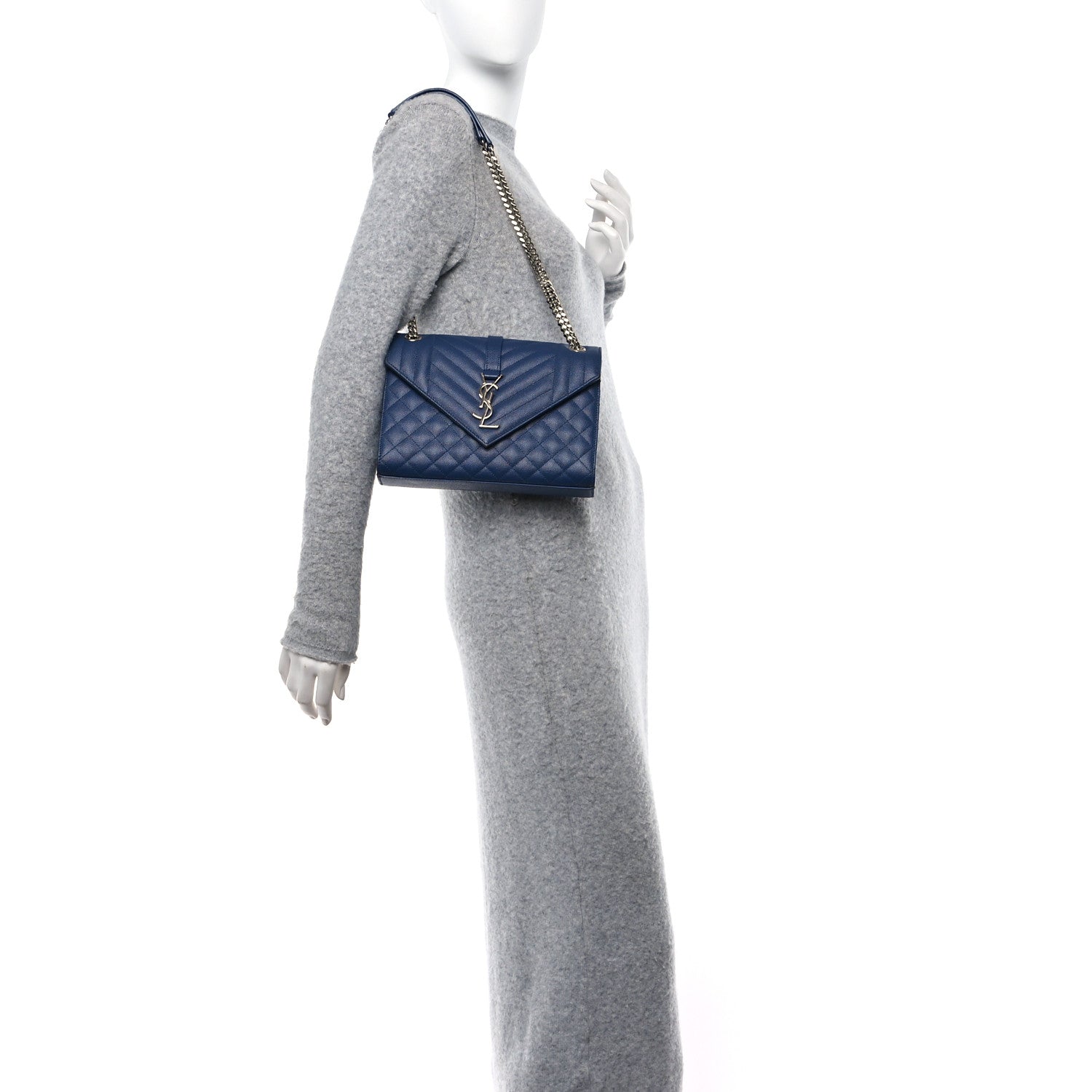 Saint Laurent Grain De Poudre Textured Mixed Matelasse Triquilt Medium Monogram Satchel Denim 2 of 11