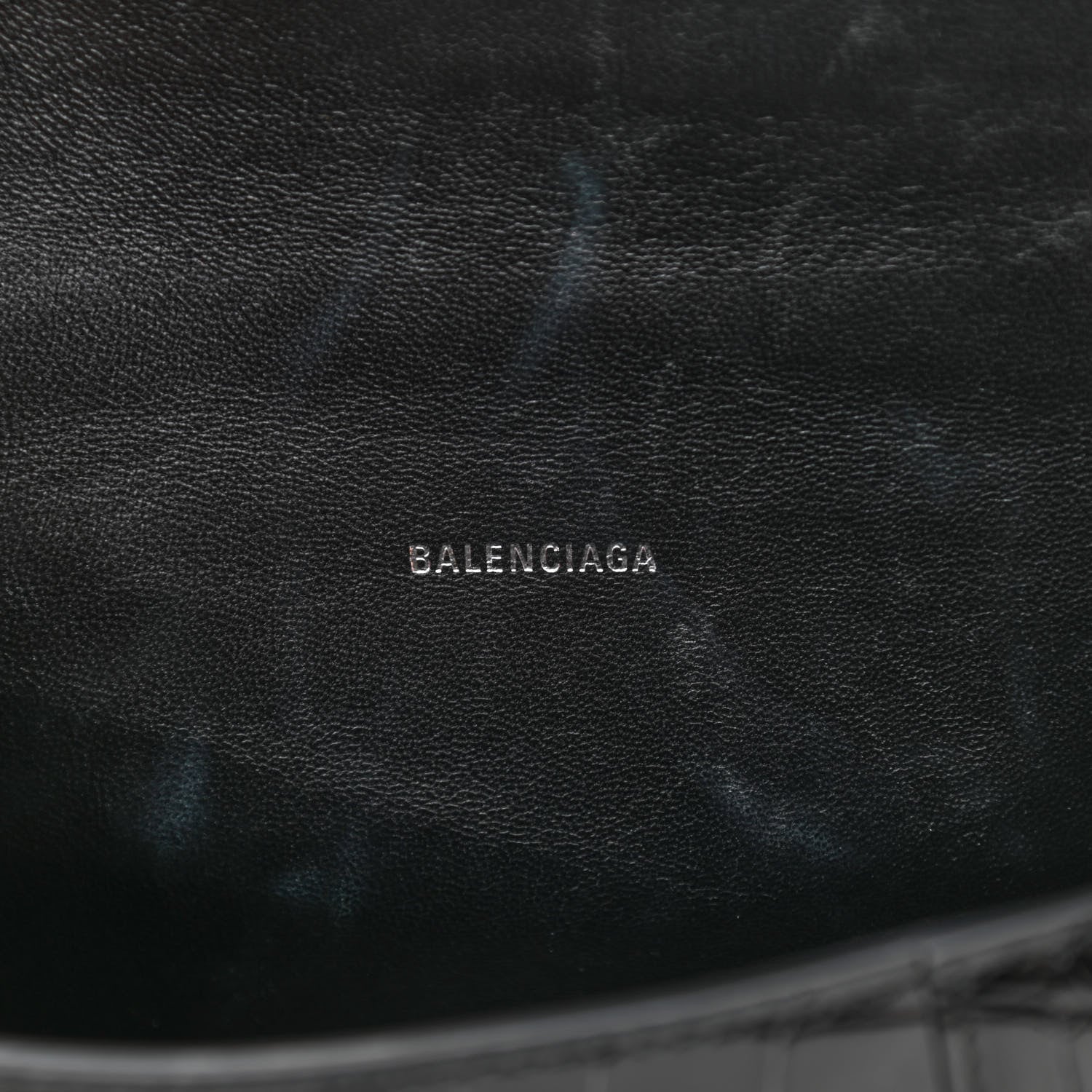 Balenciaga Shiny Calfskin Monochrome Crocodile Embossed Hourglass Top Handle Bag XS Black 6 of 10