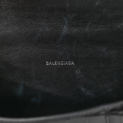 Balenciaga Shiny Calfskin Monochrome Crocodile Embossed Hourglass Top Handle Bag XS Black 6 of 10