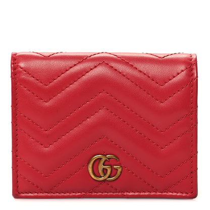 Gucci Calfskin Matelasse GG Marmont Card Case Wallet Hibiscus Red 1 of 10