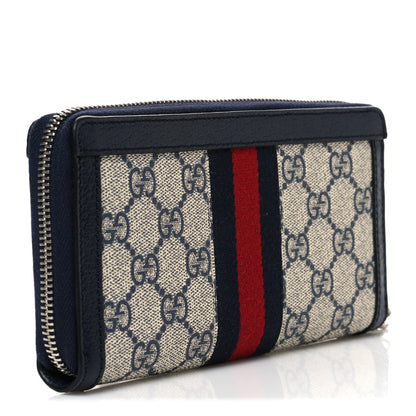 Gucci GG Supreme Monogram Textured Dollar Calfskin Web Ophidia Zip Around Wallet Beige Blue 3 of 7