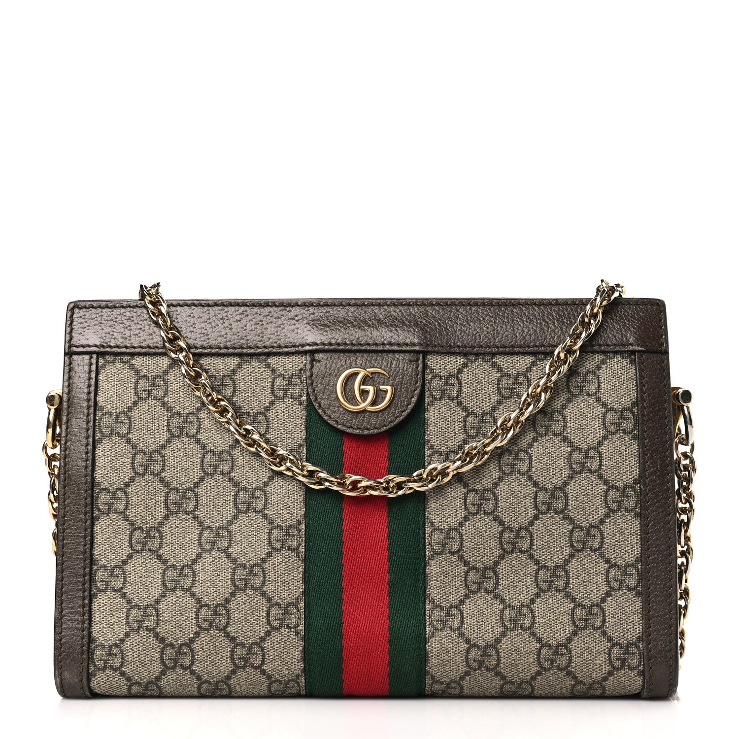 Gucci GG Supreme Monogram Web Small Ophidia Chain Shoulder Bag Brown 1 of 11