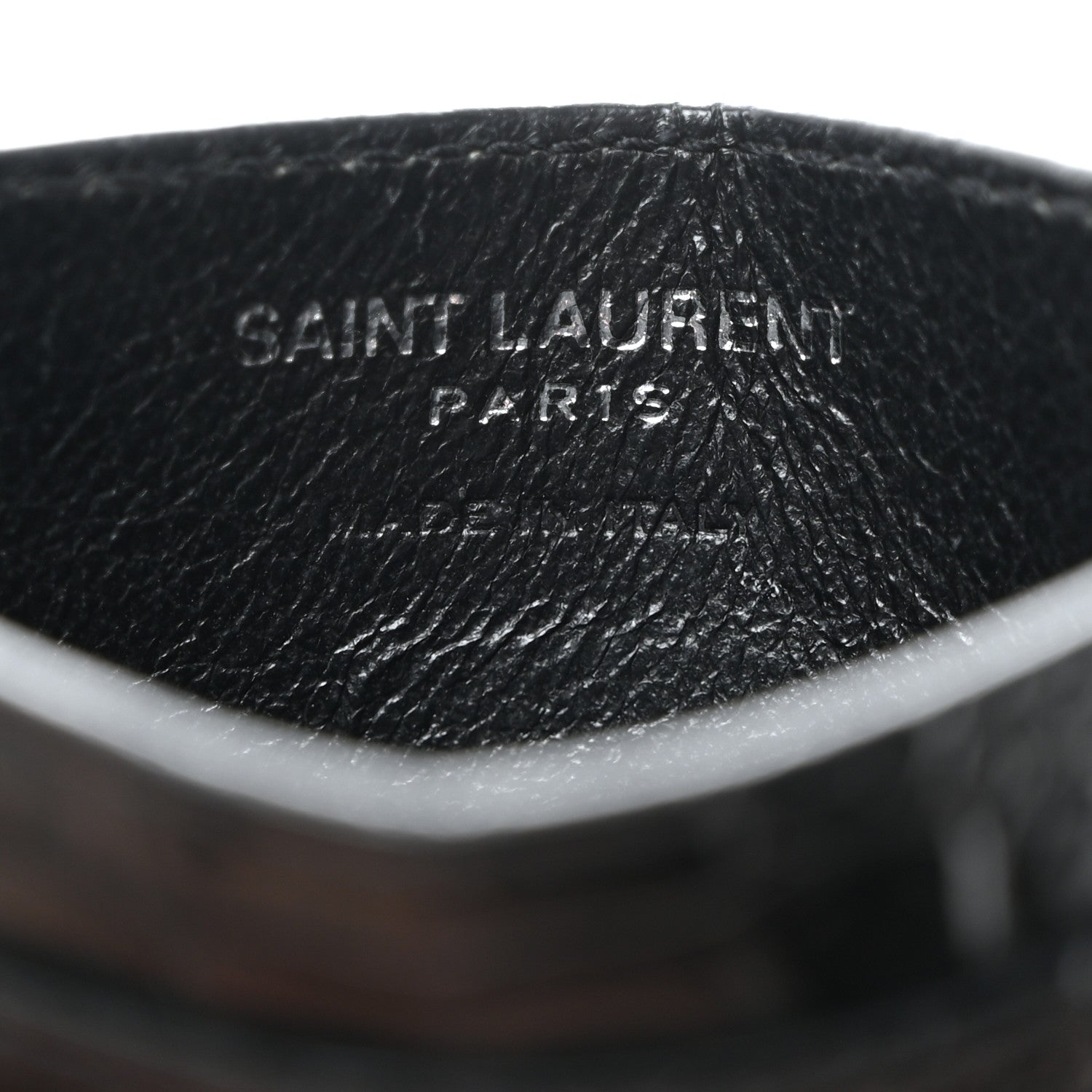 Saint Laurent Calfskin Crocodile Embossed Monogram Credit Card Case Black 6 of 7