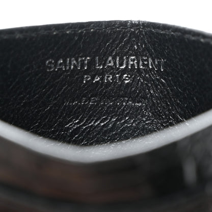 Saint Laurent Calfskin Crocodile Embossed Monogram Credit Card Case Black 6 of 7