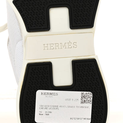 Hermes Technical Knit Suede Heros Sneakers 36 White 7 of 11
