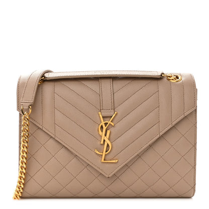 Saint Laurent Grain De Poudre Textured Mixed Matelasse Medium Triquilt Monogram Satchel Dark Beige 1 of 12