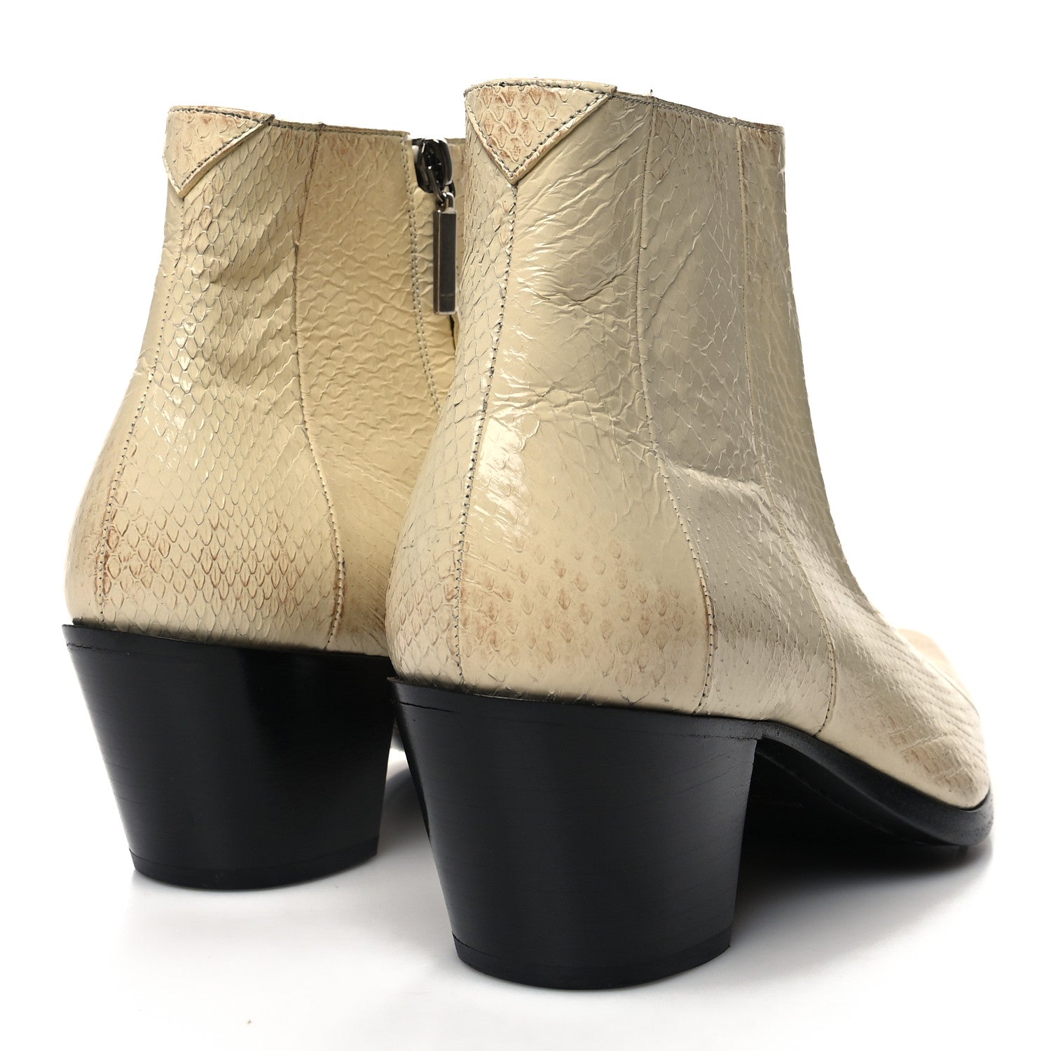 Saint Laurent Lacquered Snakeskin Ayers Finn 60 Crop Zip Boots 38.5 Cream 4 of 8