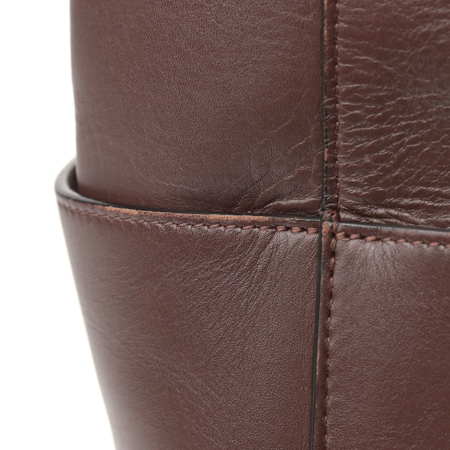 Natural Calfskin Sangle Bucket Bag Dark Brown