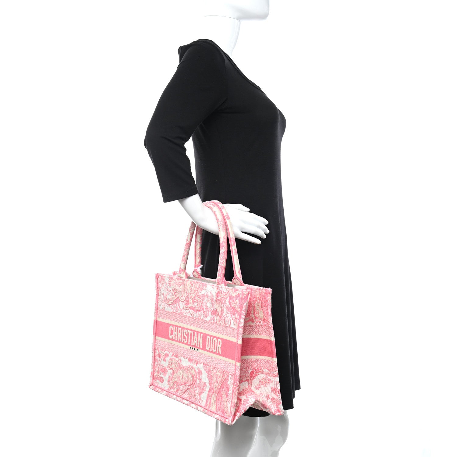Christian Dior Canvas Embroidered Medium Dioriviera Toile De Jouy Book Tote Peony Pink 2 of 10