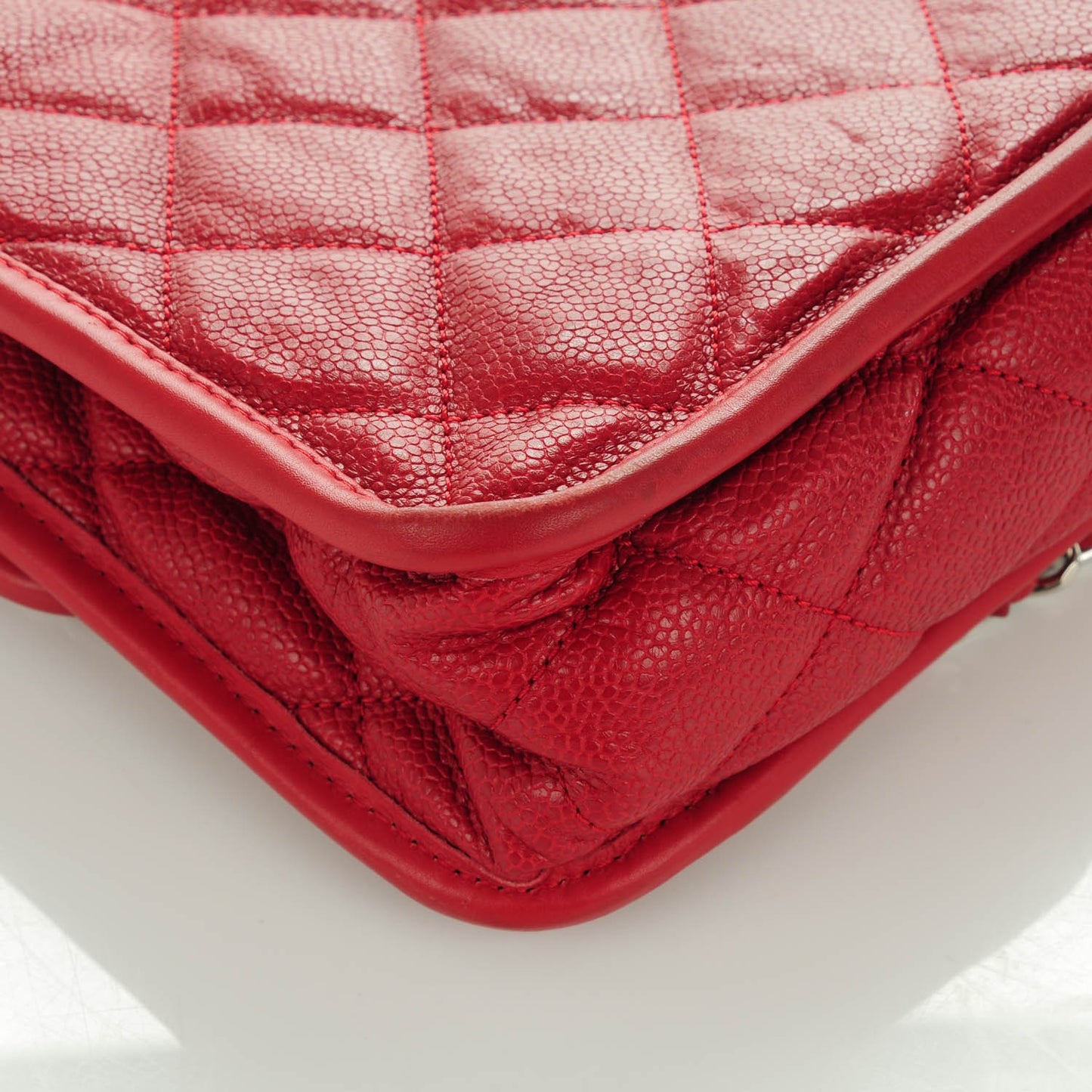 Caviar Quilted Large French Riviera Flap Red