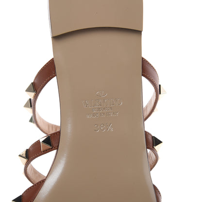Valentino Garavani Pebbled Calfskin Rockstud Flat Cage Mules 38.5 Saddle Brown 7 of 9