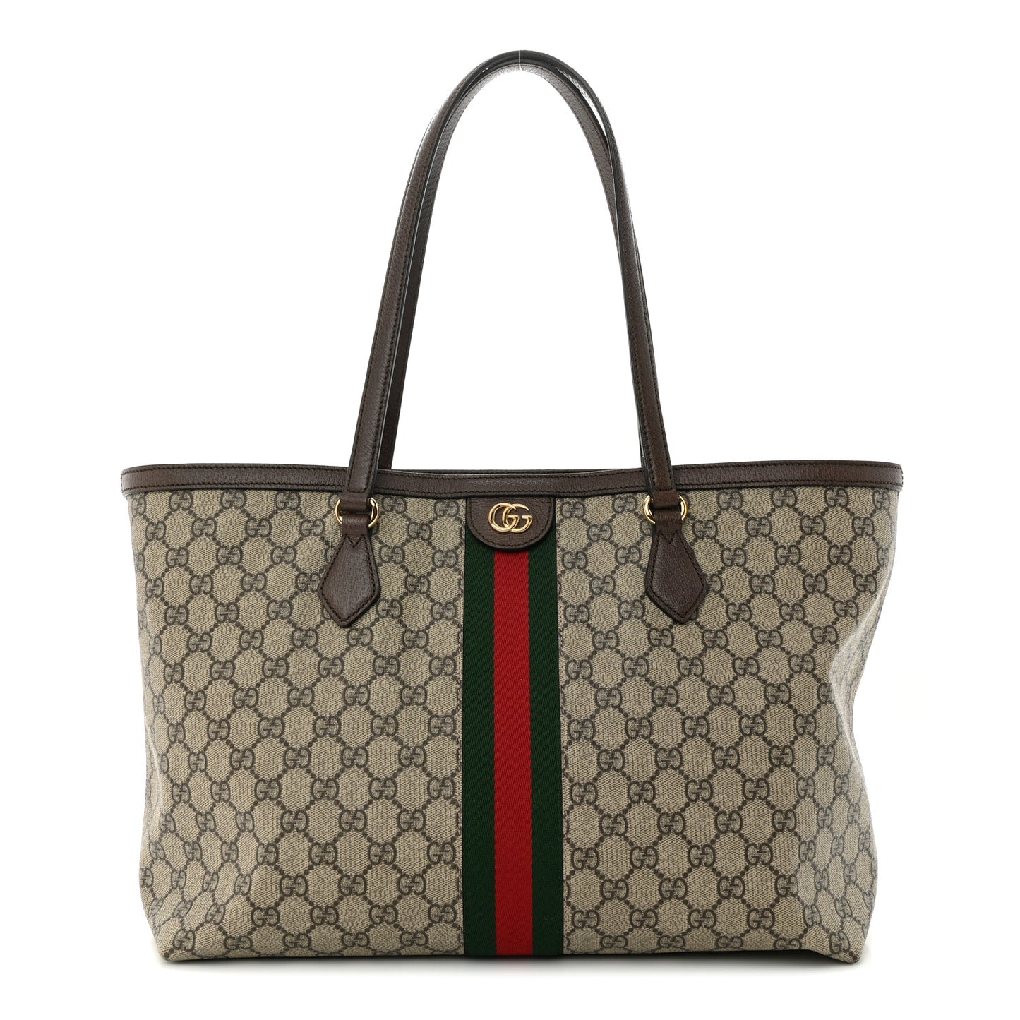 GG Supreme Monogram Textured Calfskin Web Medium Ophidia Shopping Tote Beige Ebony New Acero