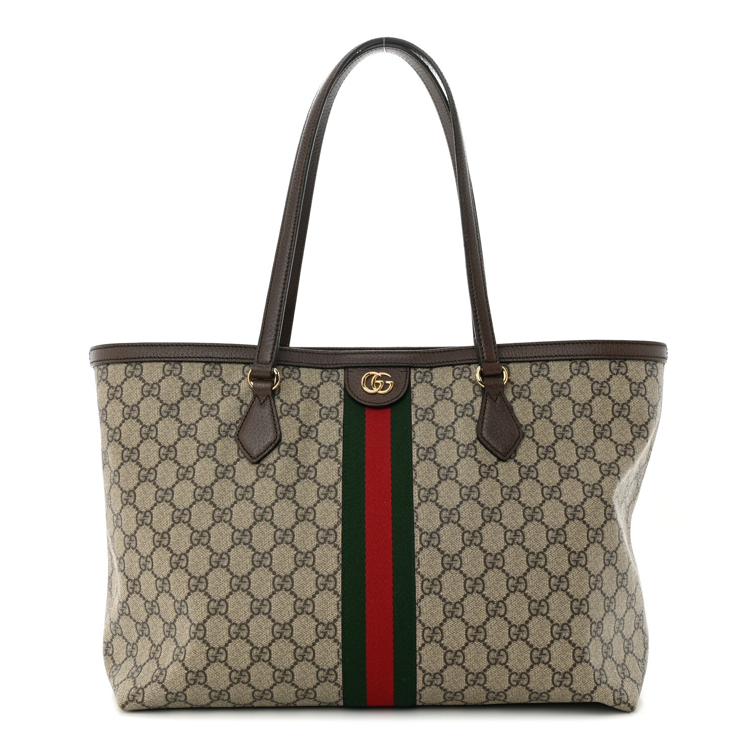 Gucci GG Supreme Monogram Textured Calfskin Web Medium Ophidia Shopping Tote Beige Ebony New Acero 1 of 10