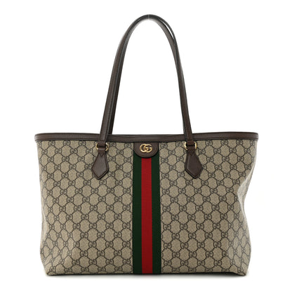 Gucci GG Supreme Monogram Textured Calfskin Web Medium Ophidia Shopping Tote Beige Ebony New Acero 1 of 10