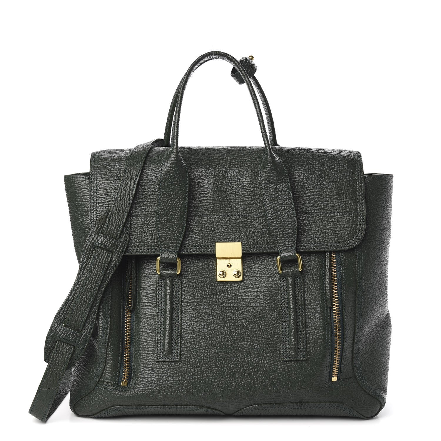 3.1 Phillip Lim 3.1 Textured Calfskin Large Pashli Satchel Jade 1 of 11