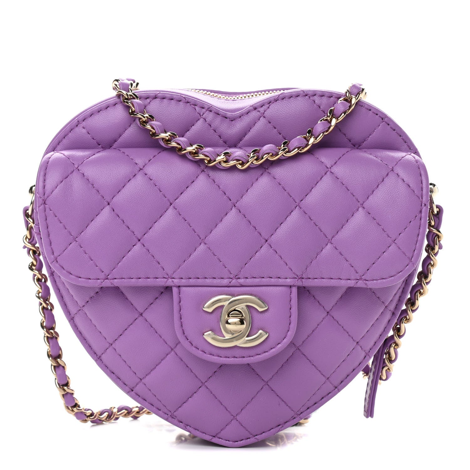 Chanel Lambskin Quilted CC In Love Heart Bag Purple 1 of 11